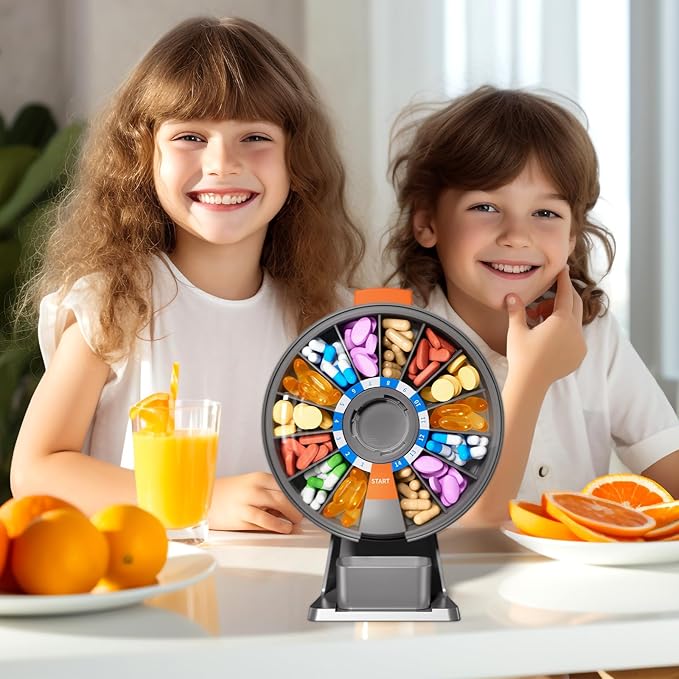 Zoksi Large Pill Organizer, Daily Pill Box for 7 or 14 Days, Wall-Mountable Pill Dispenser Hold for Medicine, Vitamin or Supplements, Weekly Pill Case with Easy Press Button (Grey)