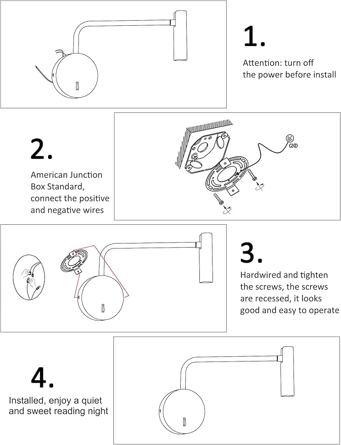 ZEROUNO Wall Mounted Reading Light for Bedroom LED Hardwired Sconce with Switch on/Off Modern 3000K Swing Arm Bedside Wall Mount Lamp (Black)