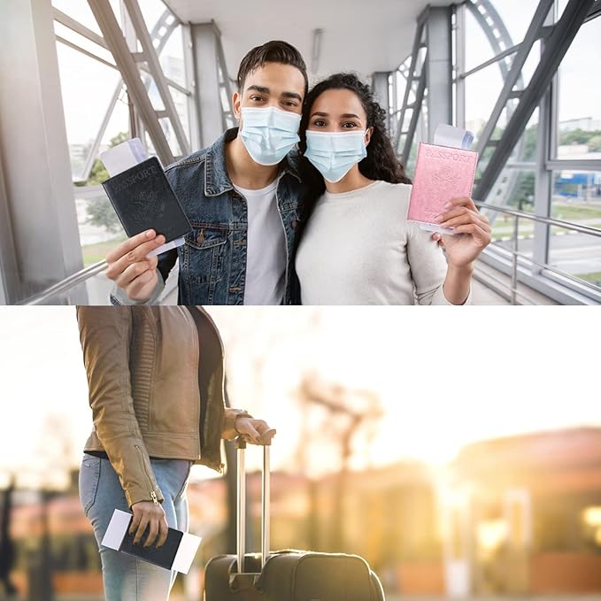 2 Pcs Passport Holders,Ultra Slim Passport Wallet for Travel Essentials | PU Leather Passport Cover for Women and Men (Black & Green)