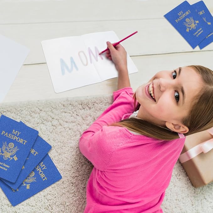 30 Pcs Blank Passport Notebook Blue Passport Book Fake Passport Travel Journal Sticker Collection Book for Kids School Projects World Travel Pretend Activity Party Favors, 5.51x3.9 Inch