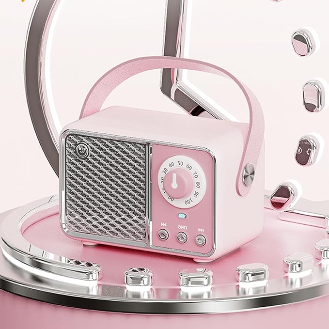 Dosmix Kawaii Room Decor, Retro Bluetooth Speaker,Wireless Bluetooth Speakers, Pink Cute Old Fashion Style for Kitchen Desk Bedroom Office Party Outdoor Vintage Accessories (Tender Pink)