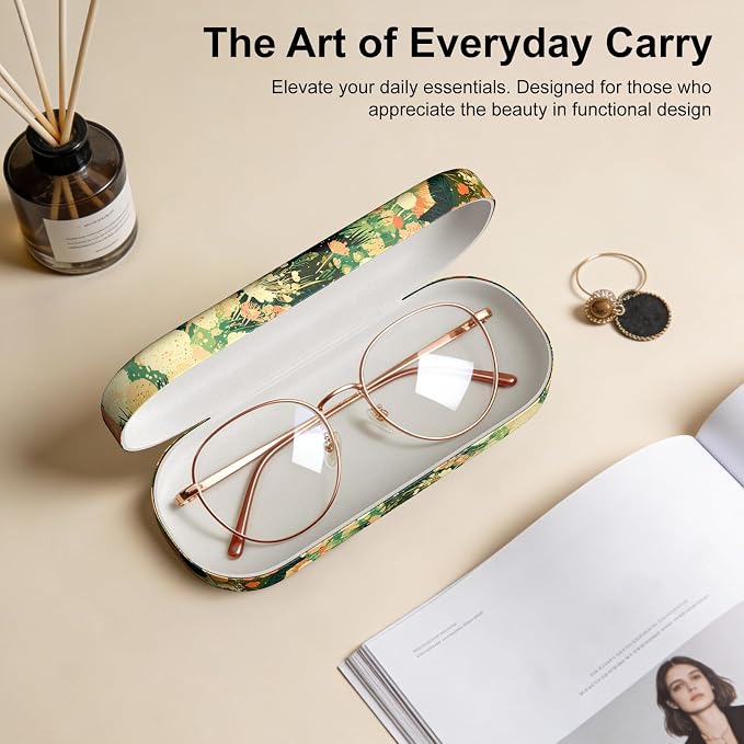 Hard Shell Leather Sunglasses Case,Classic Fashionable Cute Large Glasses Case for Women Men,Sunglass Eyeglasses