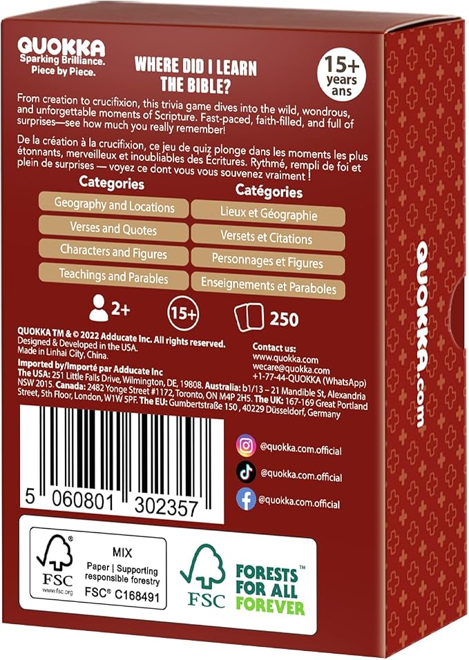 Quokka Trivia Game for Families - Fun Educational Trivia Cards | Bible Game with 500 Trivia Question for Christians – Religious Gifts for Adults and Family - 4 Categories to Learn and Play