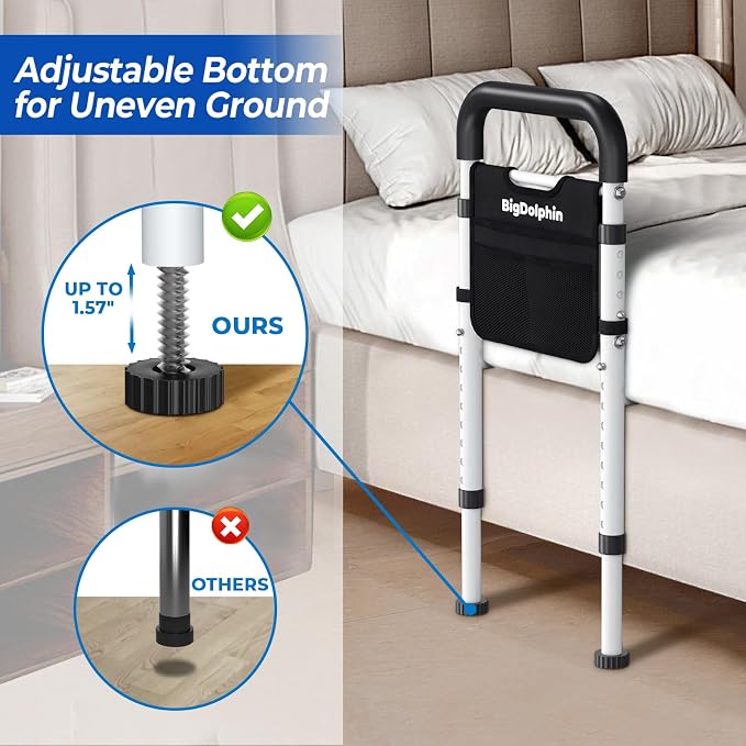 Bed Rails for Elderly Adults Safety - ASTM Approved, 350 LBS Capacity, Tool-Free Assembly, Non-Slip Ergonomic Handle with Storage Pocket, Safe Bed Rails for Seniors