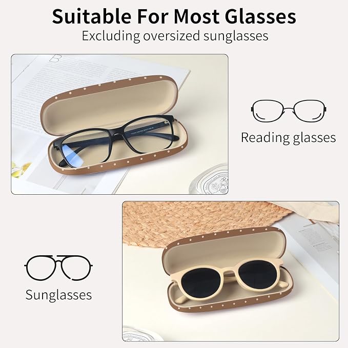 Glasses Case Hard Shell, Cute Sunglasses Case for Women Leather Protective Case for Eyeglass with Cleaning Cloth