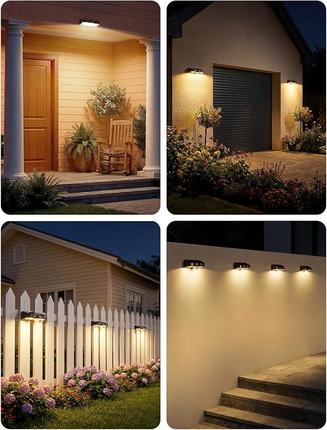 Solar Fence Lights Outdoor with Motion Sensor, 6 Pack Warm White Fence Lights Solar Powered 3 Modes IP65 Waterproof Dusk to Dawn Outdoor Lights for Patio Deck Wall Backyard Garden Decorative