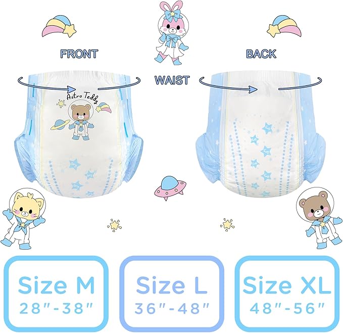 Littleforbig Printed Adult Brief Diapers 10 Pieces - Astro Babies (Medium 28"-38")