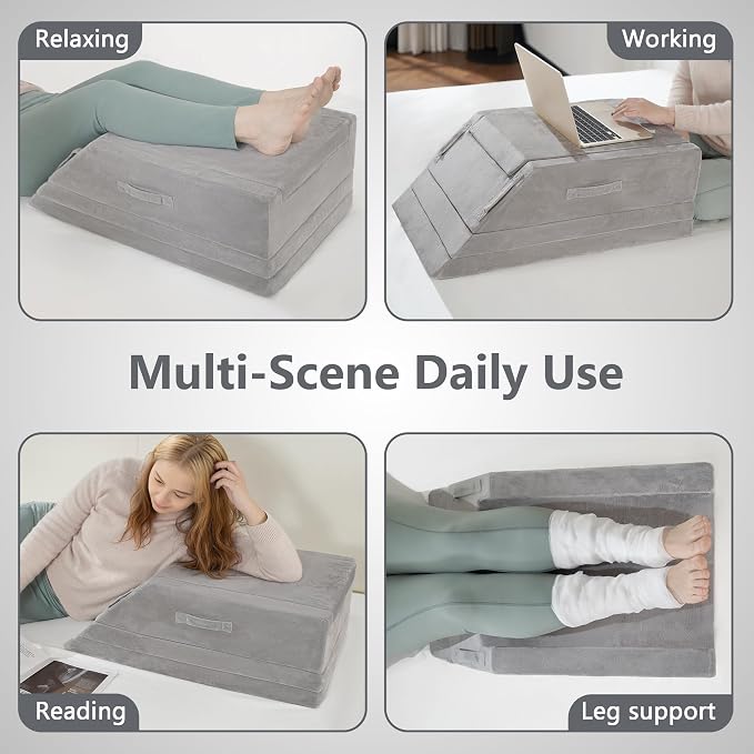 Wedge Pillow for Sleeping, Bed Wedge Pillow for After Surgery 4-Height Memory Foam Leg Elevation Pillow for Swelling Back Pain Relief Sciatica Knee Ankle Pain Bed Support Legs L 29"