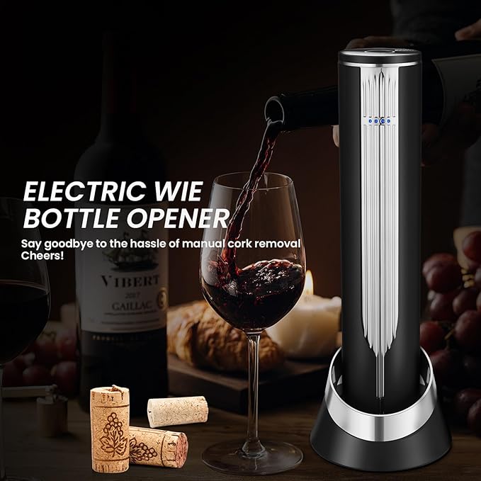 Electric Wine Bottle Opener with Charging Base & Built-in Foil Cutter – Rechargeable Intelligent Touch-Activated Automatic Corkscrew – Luxury Christmas Wine Gifts for Women, Men, Seniors