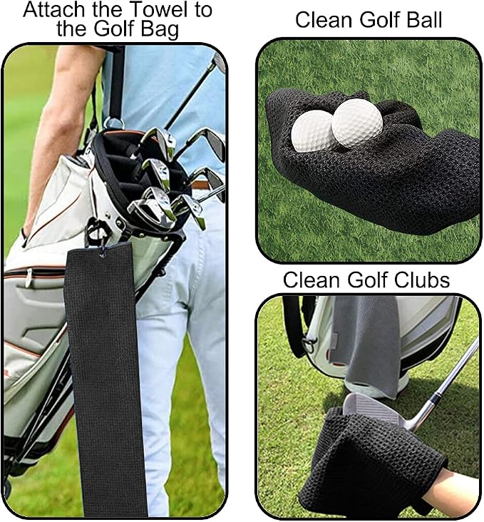 DYJYBMY Look for Ball Golf Towel, Embroidered Golf Towel with Clip, Waffle Weave, Golf Accessories for Men, Christmas Birthday Appreciation Retirement Gifts for Husband Dad (Black)