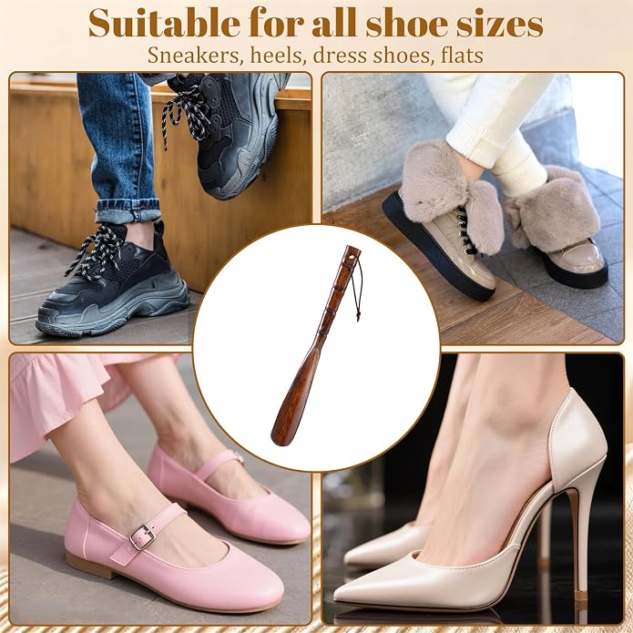 Premium Wooden Shoe Horn, 13" Shoe Horn Long Handle for Seniors Men Women Boot Horns Shoes Helper for Home or Travel Lazy Shoes Helper Spoons