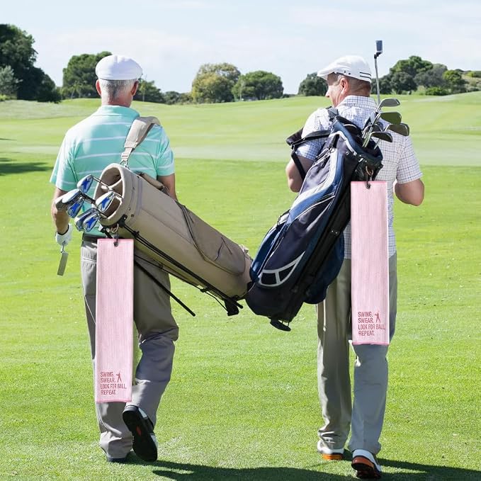 Swing Swear Look for Embroidered Pink Golf Towel, Funny Golf Towels for Bag with Clip, Birthday Retirement Gifts for Grandma Mom Sister Friend Aunt Golfer, Ladies Golf Towel