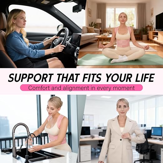 Back Brace Posture Corrector for Women & Men, Adjustable Full Back Support, Shoulder Straightener for Upper & Lower Back Pain Relief-Scoliosis, Hunchback, Waist Trainer (Small, Pink)