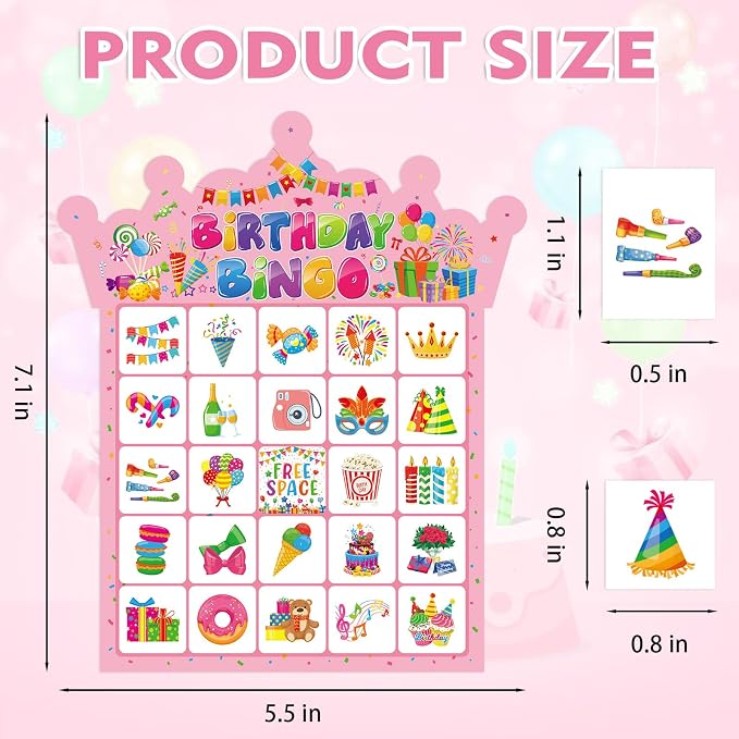 Birthday Bingo Game Cards for Party, 24 Players Birthday Party Bingo Games for School Office Family Large Group Party Activities Supplies