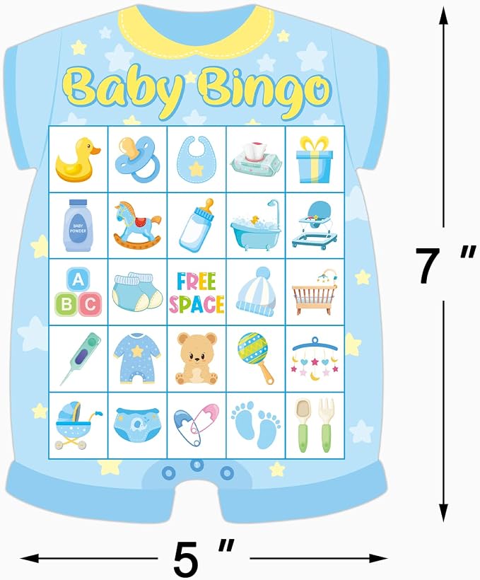 Baby Shower Bingo Cards - 24 Guests Blue Newborn Bingo for Baby Shower Party Supplies