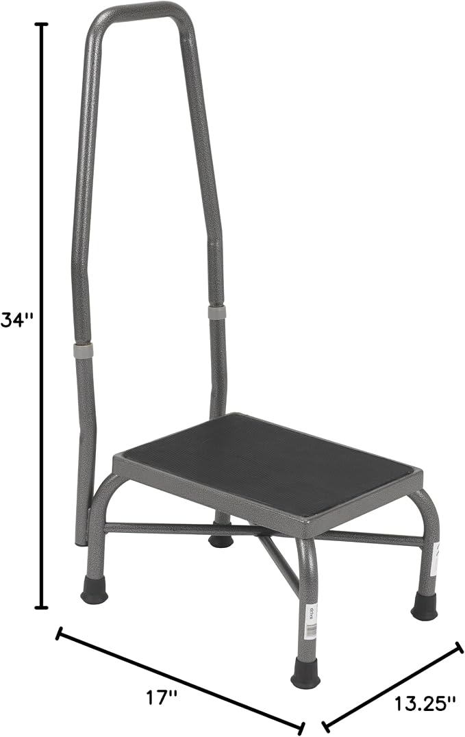 Drive Medical 13062-1SV Bariatric Heavy Duty Step Stool with Handrail, Silver Vein