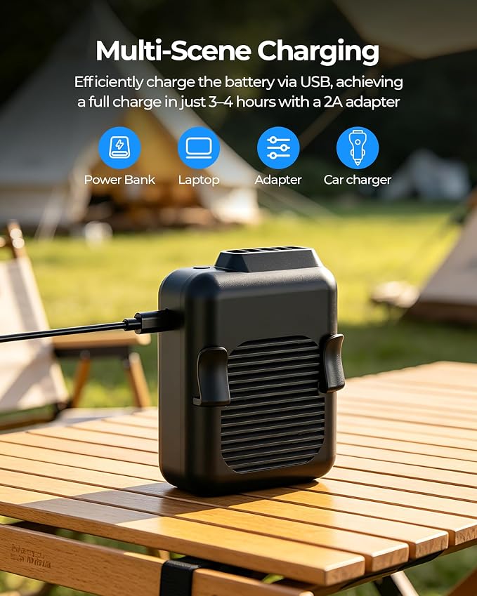 SLENPET Portable Waist Clip Fan, 6000mAh Battery Operated Necklace Fan, 23 Hours Working Time, 3 Speeds, 5100RPM Strong Airflow Hands-free Belt Fan for Outdoor Works, Farm, Hiking, Camping, Travel