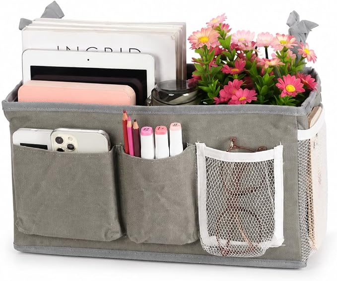 Lilithye Bedside Caddy, Bedside Storage Bag Hanging Organizer for Bunk Bed | Bed Caddy with Fixed Straps and Water Bottle Holder for Home, College Dorm, Bunk Bed, Hospital Bed and Crib Bed Rails