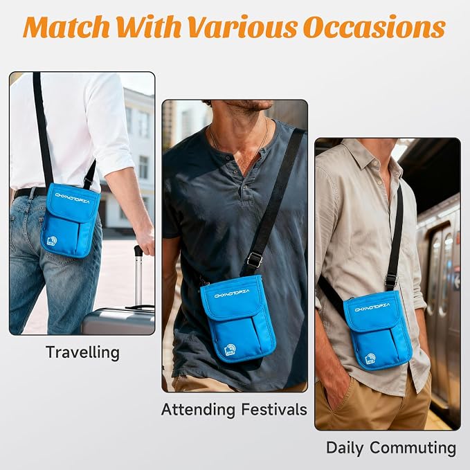 Neck Wallet & RFID Blocking Passport Holder for Travel – Waterproof Hidden Travel Wallet with Card Slots, Adjustable Strap, Portable Document Organizer for Men, Women (Gift) Sky Blue