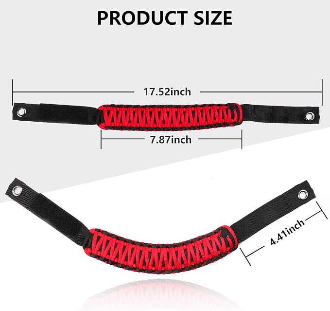 sukemichi Roll Bar Grab Handles for 2021-2026 Ford Bronco 2/4 Door, Red | Paracord handles grab,Fits Bronco 2021-2026 hard & soft top,Off-road safety grip handle,Work with airbag,Not for Sport,4 Pack