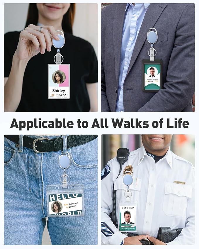 Uniclife 2 Pcs Retractable Badge Reel Keychain Clip Heavy Duty Light Blue | For Badge Holder, Keys and ID Card, Key Card Extender, ID Badge Retractable Cord, with Carabiner Belt Clip and Key Ring