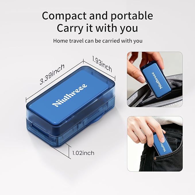 Pill Cutter - 1/2 Pill Splitter for Small Tiny Large Pills with Sealed Storage for Cutting Tablets Vitamins Medication, Portable Travel-Size for Seniors Pets (Blue)