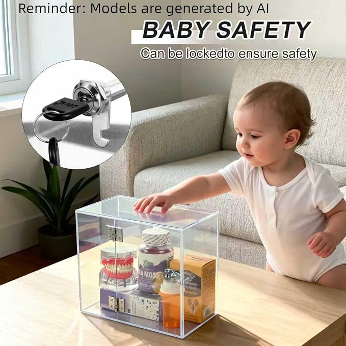 Large Clear Lock Box - 8.7×7.9×4.7 Inches Acrylic Display Case with Lock, Transparent Lockbox with Keys for Secure Storage & Showcase