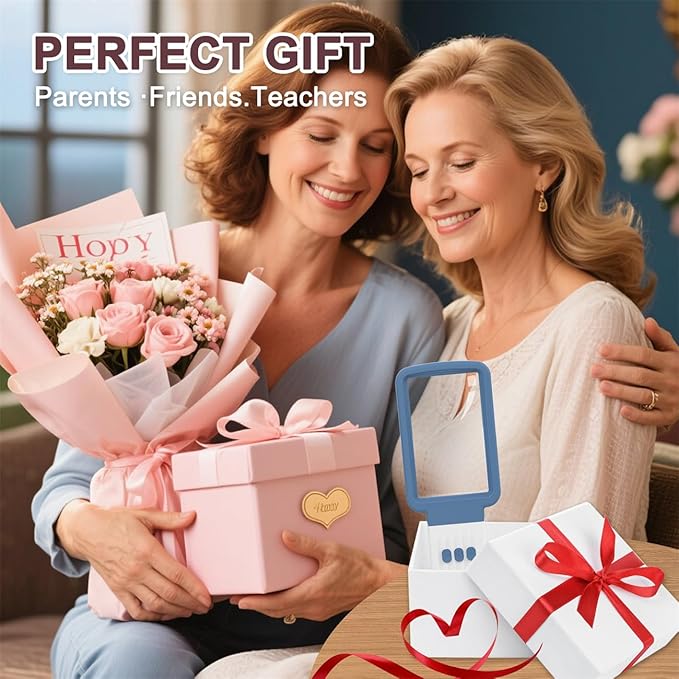 10X Magnifying Glass with Light and Stand, Real Glass Lens, Rechargeable Foldable Handheld Magnifier, 3 Color Modes Dimmable Lighted Page Magnifier for Reading Fine Prints, Seniors - Blue White