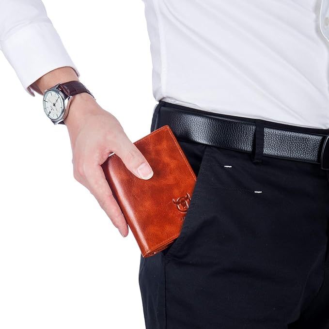 BULLCAPTAIN Large Capacity Genuine Leather Wallet for Men QB-027 | Bifold Wallet,RFID Blocking,Credit Card Holder,15 Card Slots,Special Expandable Design,gift choice