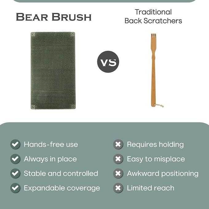 Backscratcher – Extra-Large Wall-Mounted Back Scratcher for Men & Women with Firm Yet Flexible Bristles – Hands-Free Relief for Back, Head, Shoulders - Shirt Off Comfort - Green