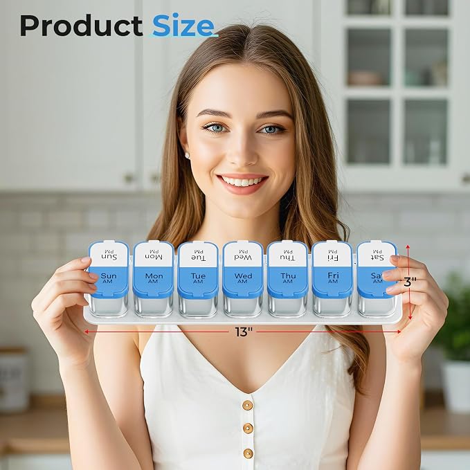 Odaro Extra Large Weekly Pill Organizer, XL Pill Box 7 Day Am Pm, Jumbo Medicine Organizer 2 Times A Day to Hold Daily Medicine Vitamin and Supplements - Blue