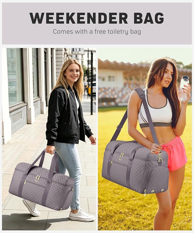 Travel Bags for Women Wide Open Large weekender Duffle Bag with Shoe Compartment Overnight Hospital Bag For Women Labor Delivery Carry on Bag Personal Item Travel Bag with Wet Pocket Purple Grey