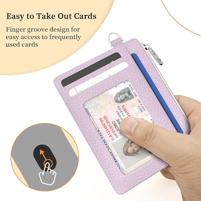 Hancynir Minimalist Slim Wallet Women Credit Card Holder, RFID Small Cute | Zipper Pocket Wallet, Thin Travel Coin Purse, Ladies Women Gifts, Key Chain Card Case, 6 Card Slots, ID Window, PU Leather