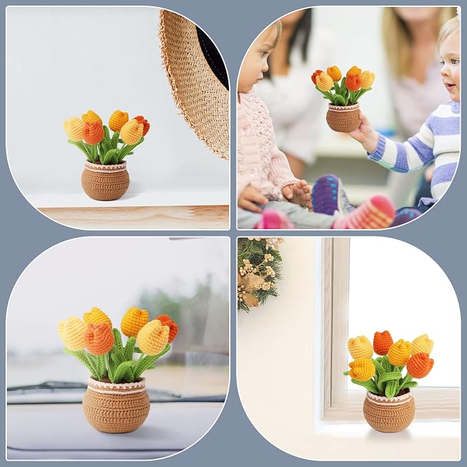 kgxulr Crochet Kit, Yellow Tulips Knitting Kit, Crochet Kit for Beginners | Crochet Kit for Beginners, Crochet Flower Kit, Beginner Crochet Kit for Adults with Step-by-Step Video Tutorials
