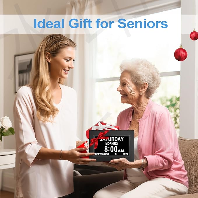 JALL 7" Large Digital Calendar Day Clock for Seniors 2026 - Easy to Read Alzheimer's Dementia Memory Loss Clock for Elderly with IPS Wide Angle,Day & Date, 12 Custom Alarms & Auto-Dimming, Black