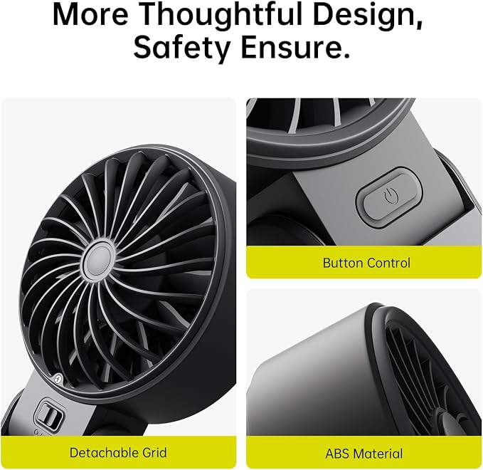 JISULIFE Portable Handheld Fan Life7: 3-in-1 Hand, Desk & Neck Fan-Black | 19.5H Max Cooling, 5-Speed, LED Display, 5000mAh Rechargeable,USB Foldable Fan for Travel/Concerts/Cruise/Sports Events/Gifts