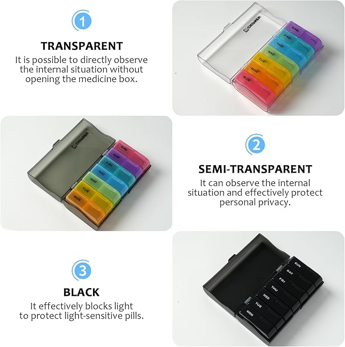 Weekly Pill Organizer 2 Times a Day, AP PM Pill Box,Detachable Pill Case | Food-Grade Material,Travel-Friendly,7 Day Pill Container Medium,Compartment holds up to 6 fish oil or 10 vitamin-Transparent
