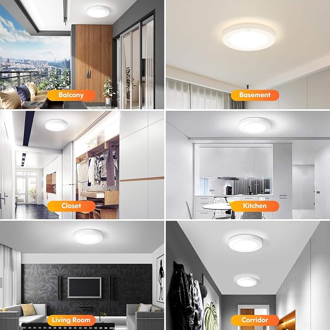 Motion Sensor LED Ceiling Lights, 1200LM & 15W(100W Equivalent), 3000K/4000K/5000K Selectable, 7.5inch Flush Mount Lighting Fixture for Indoor, Stairs, Pantry, Closet, Pack of 4, White | 3000K/4000K/5000K Adjustable, Non-Dimmable Motion Sensor Light In...