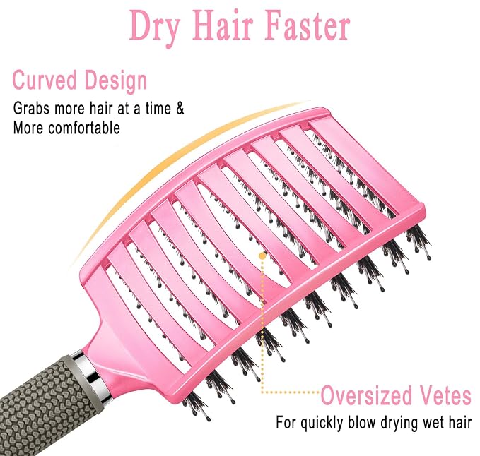 Detangling Brush for Women & Kids, Wet & Dry Hair, All Hair Types | Less pulling & breakage, Boar bristles tame frizz & add shine, Vents for faster blow-drying, Lightweight 4 oz, Non-slip grip