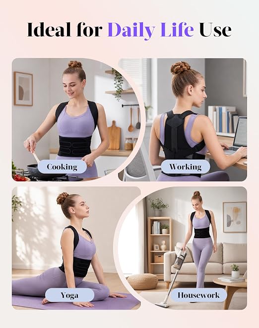 Posture Corrector for Women and Men, Full Back Support Brace, Adjustable Shoulder Straightener, Improving Posture, Relief Upper and Lower Back, Neck Pain, Full Black, Large