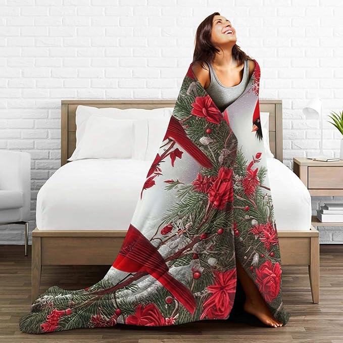 Cardinal Blanket Soft Cozy Cardinal Fleece Throw Blanket Lightweight Warm Red Bird Flannel Plush Stuff Decor Blanket Cardinal Gifts for Lover Girls Boys Kids Women Adults Bed Travel 60"x80"