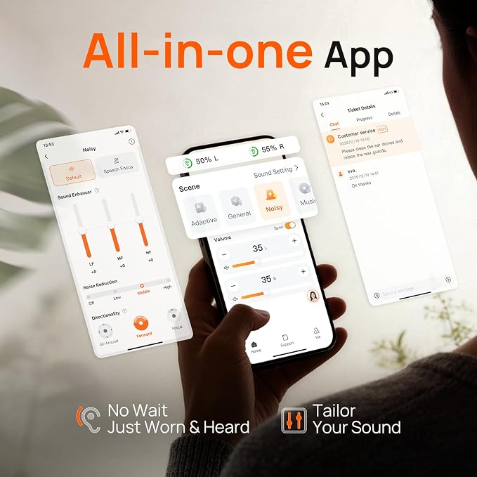 Yeasound RIC800 Hearing Aids, AI Powered Noise Reduction and Speech Enhancement Hearing aids with Bluetooth Calls & Music Enabled, Comfortable & Invisible, 124 Hours Long-Lasting and IPX8 Waterproof