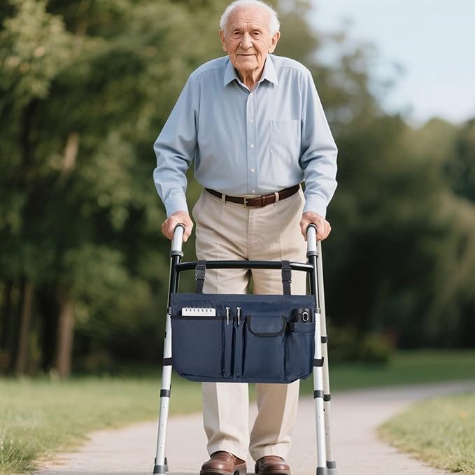 ANILD Walker Bag Basket with Cup Holder, Foldable Walker Bag for Folding Walker Accessories for Seniors Elderly, Walker Storage Bag with Large Capacity