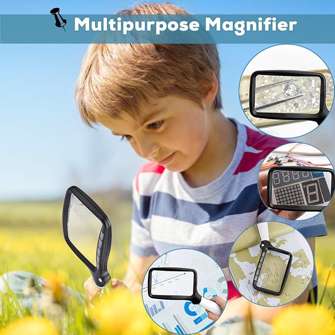 Folding Handheld Magnifying Glass with Light, 5X Large Rectangle Reading Magnifier with Dimmable LED for Seniors with Macular Degeneration, Newspaper, Books, Small Print, Lighted Gift for Low Visions
