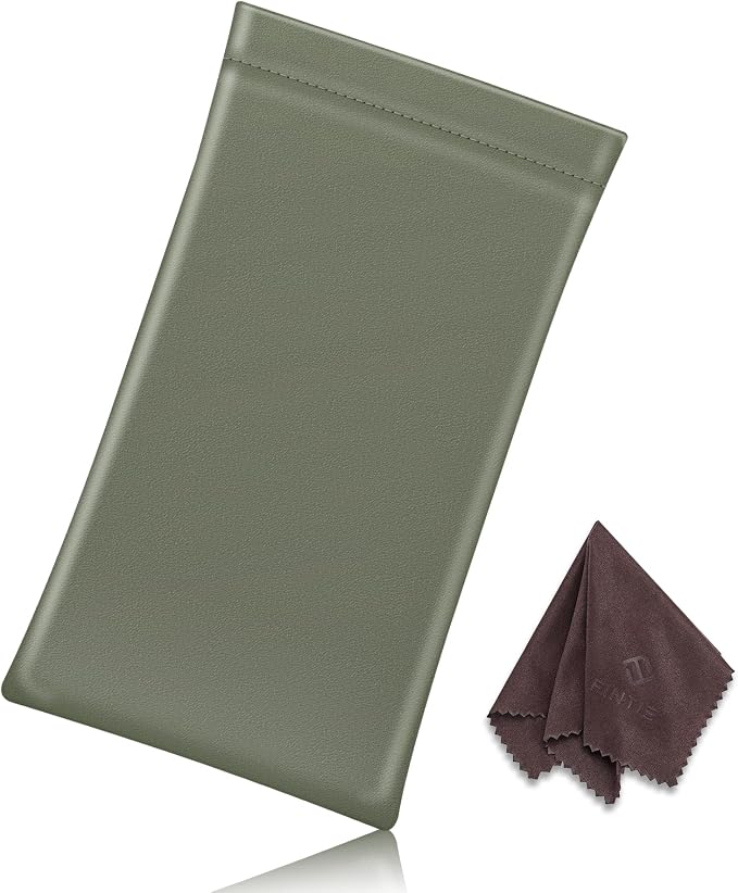 FINTIE Soft Eyeglasses Case with Cleaning Cloth, Portable Squeeze Top Vegan Leather Glasses Pouch, Sunglasses Eyewear Bag