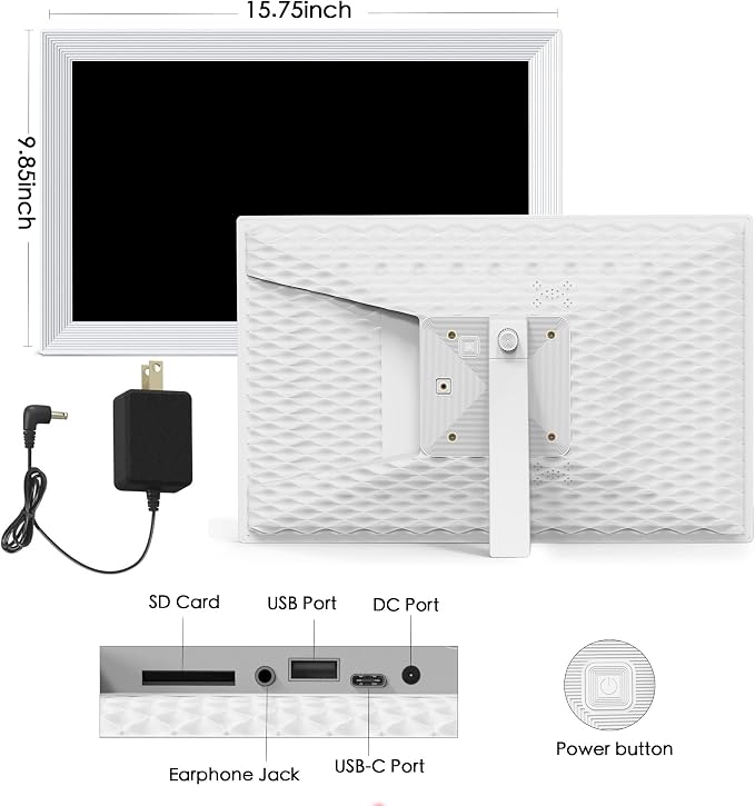 Frameo 15.6" Digital Picture Frame WiFi, 1920 * 1080 IPS FHD Touchscreen, 32GB Storage, Instant Share Pictures Video, Wall-Mountable & Tabletop Display, House Warming, Gift for Mom