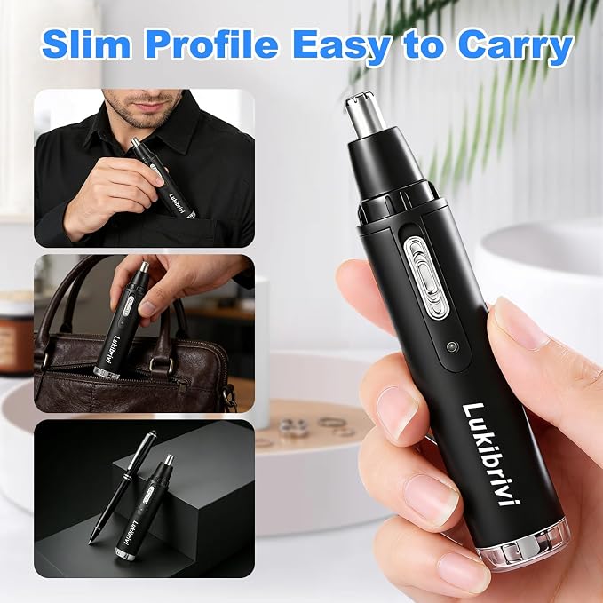 Rechargeable Ear and Nose Hair Trimmer, 4-in-1 Professional Painless Eyebrow & Facial Hair Trimmer for Men Women, Powerful Motor and Dual-Edge Blades for Smoother Cutting,Black