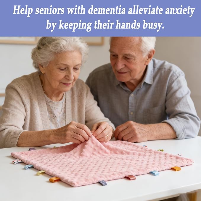 Fidget Blanket for Adults with Dementia, Sensory Mat for Alzheimers Patients, Dementia Activites for Senior (Pink)