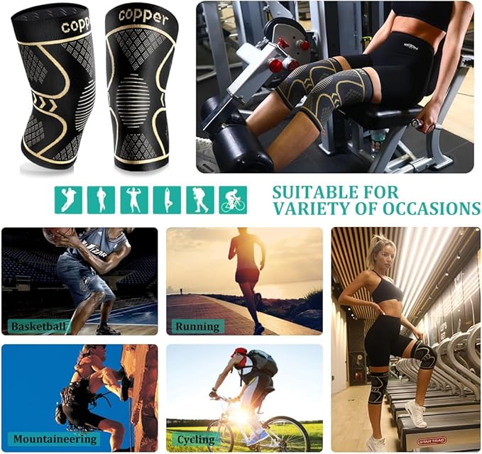 Copper Knee Braces for Women and Men 2 Pack, Knee Compression Sleeve for Knee Pain, Arthritis,ACL, Meniscus Tear, Joint Pain Relief, Knee Support for Running, Working Out, Fitness, Weightlifting-XL