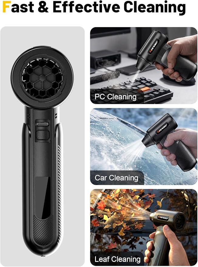 Electric Air Duster 130000RPM, Compressed Air Duster Cordless Rechargeable, 3-Speed Air Blower with 4 Nozzles, Keyboard Cleaner for PC Computer Electronics Car Cleaning